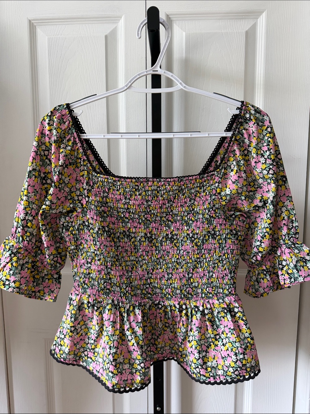 New Look Pink Floral Smocked Square-Neck Top - Picture 7 of 13